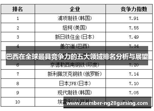 巴西在全球最具竞争力的五大领域排名分析与展望 巴西在全球最具竞争力的五大领域排名分析与展望